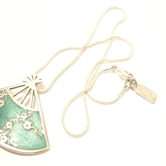 Foxy - Silver Toned Necklace with Enamel Fan Pendant - Picture 8 of 12